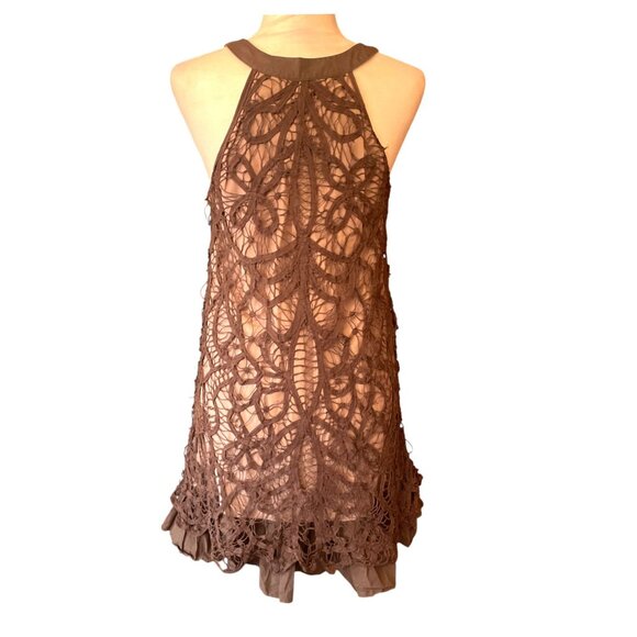 Modcloth  RYU Brown Crochet Sleeveless Dress Boho Chic Fairycore SZ L - Picture 5 of 13